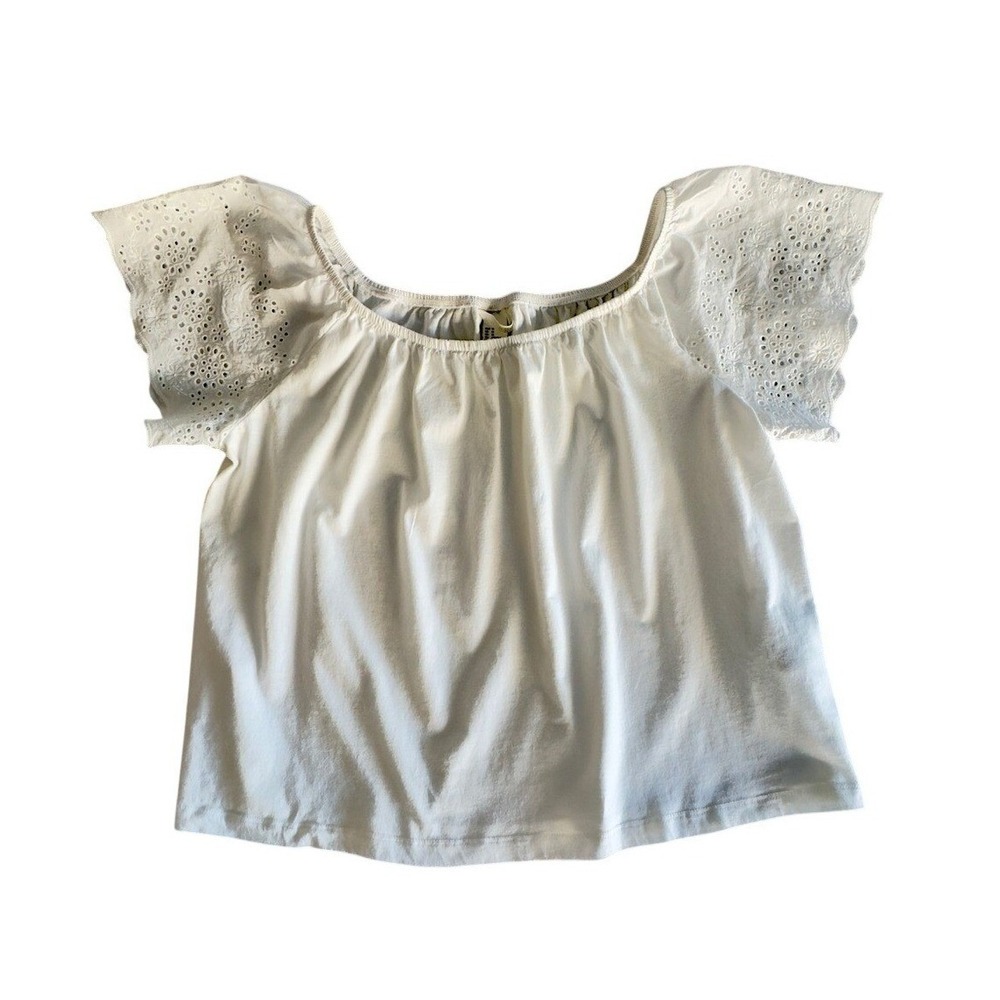 HM‎ White Eyelet Flutter Sleeve Off Shoulder Top Blouse O/N 271436 Womens Medium